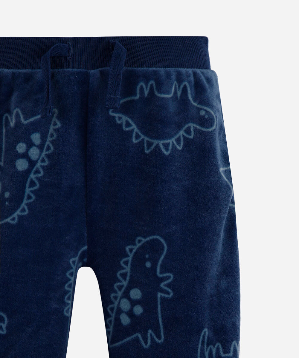 calça jogger infantil de plush dino cós elástico azul