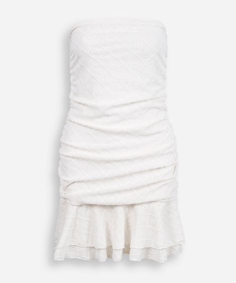 vestido juvenil com barra de babado laise off white