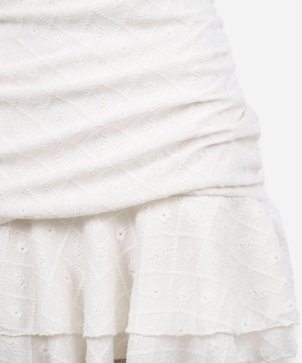 vestido juvenil com barra de babado laise off white