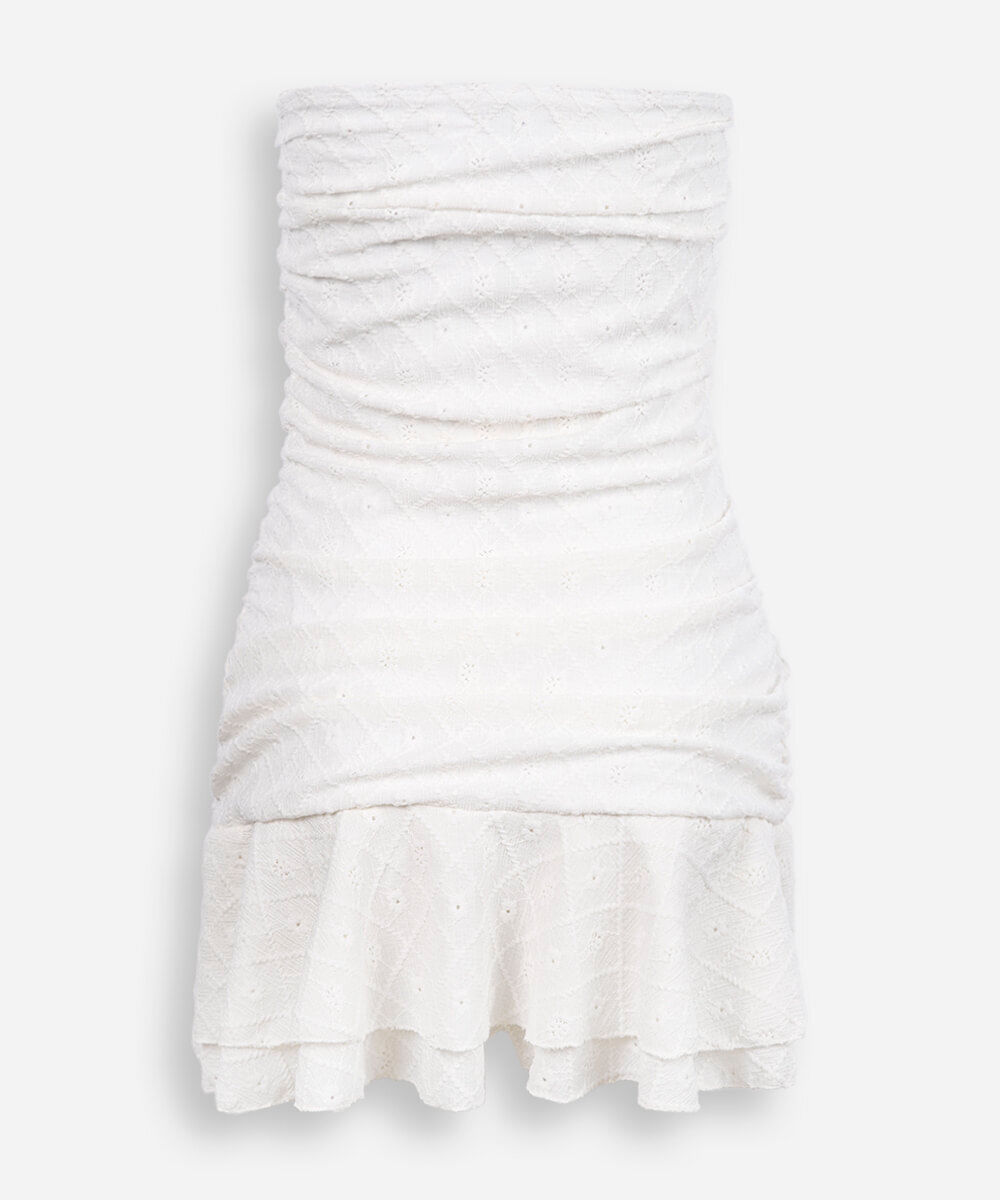 vestido juvenil com barra de babado laise off white