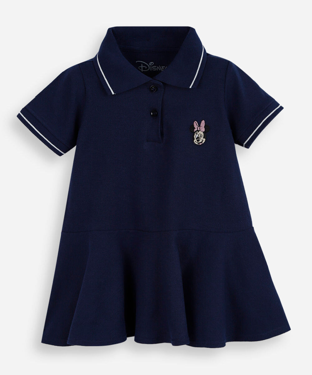 vestido evasê infantil de algodão minnie azul