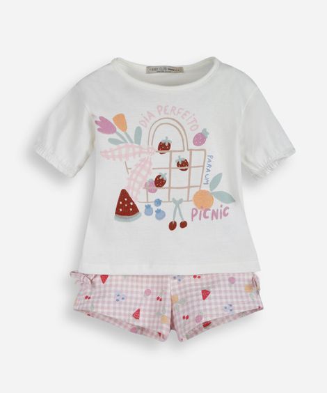 conjunto infantil de algodão estampado off white