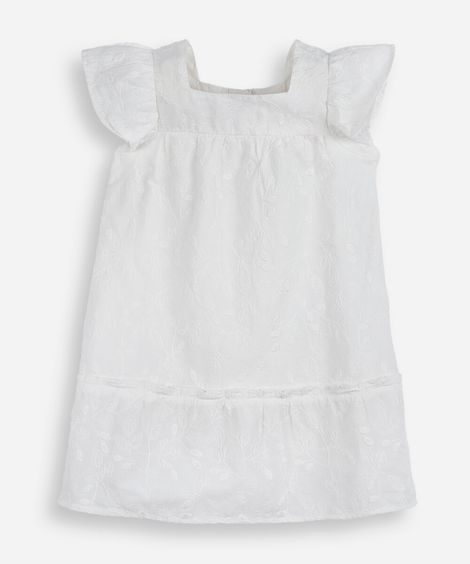 vestido infantil de algodão com bordados e botões off white