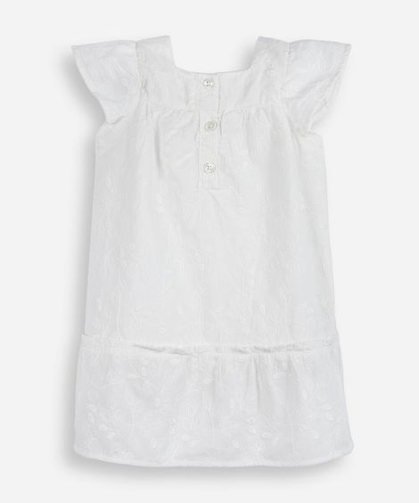 vestido infantil de algodão com bordados e botões off white