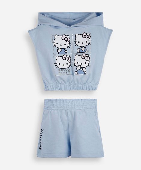 conjunto infantil de algodão hello kitty azul