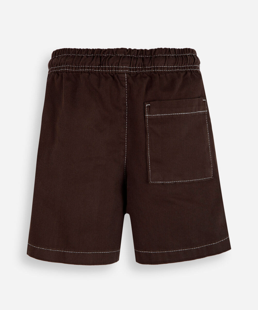 short infantil de sarja cós elástico marrom