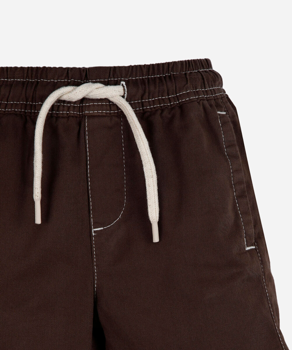 short infantil de sarja cós elástico marrom