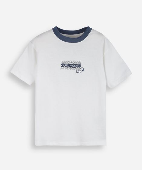 camiseta infantil de algodão bob esponja off white