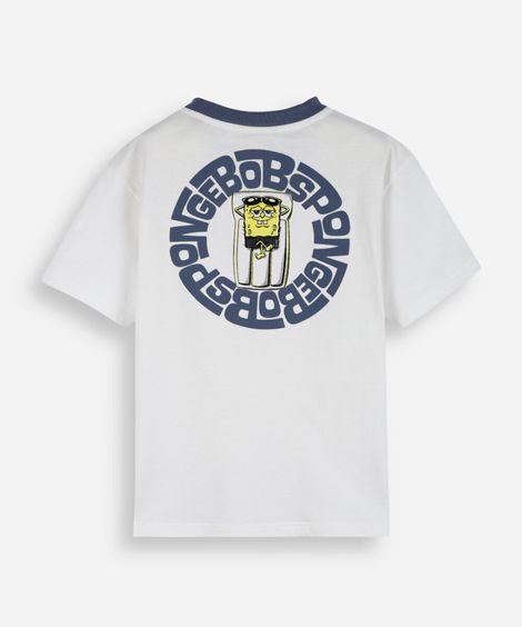 camiseta infantil de algodão bob esponja off white