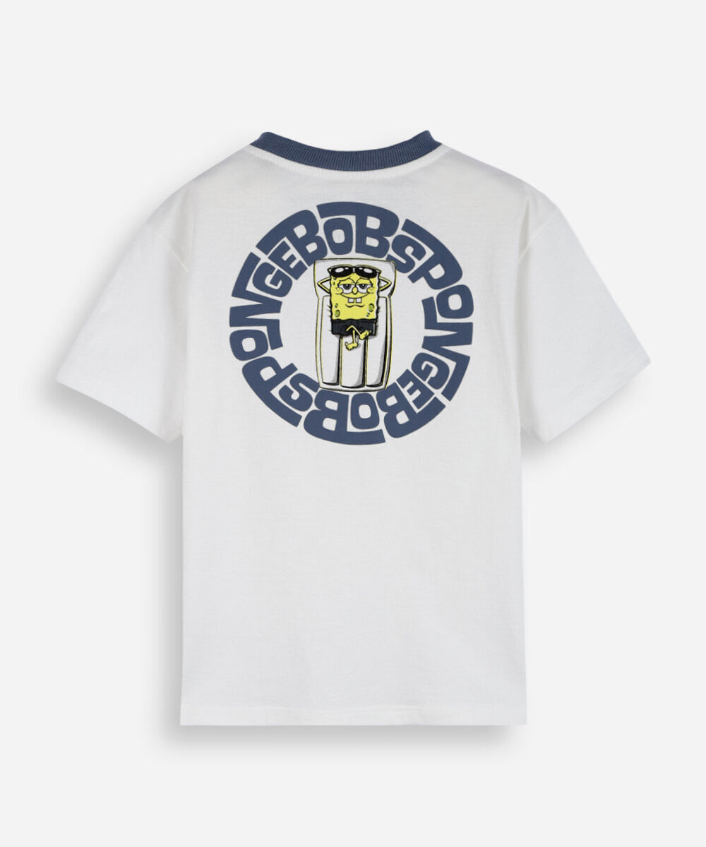 camiseta infantil de algodão bob esponja off white