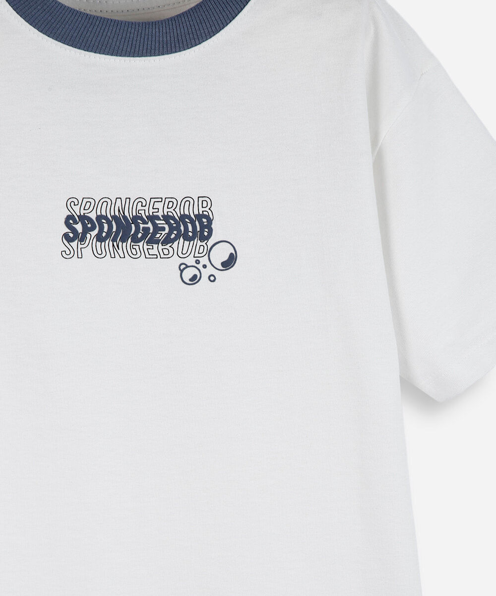 camiseta infantil de algodão bob esponja off white