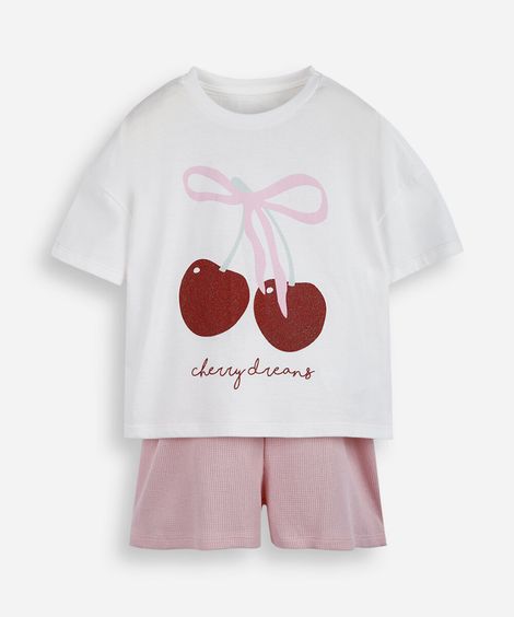 pijama infantil de algodão cereja off white