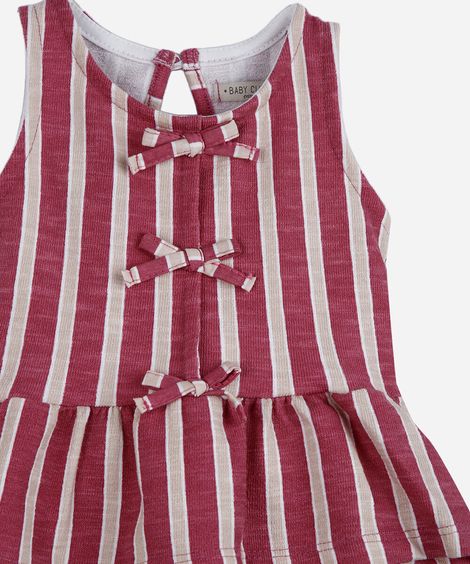 conjunto infantil de algodão com laços listrado rosa