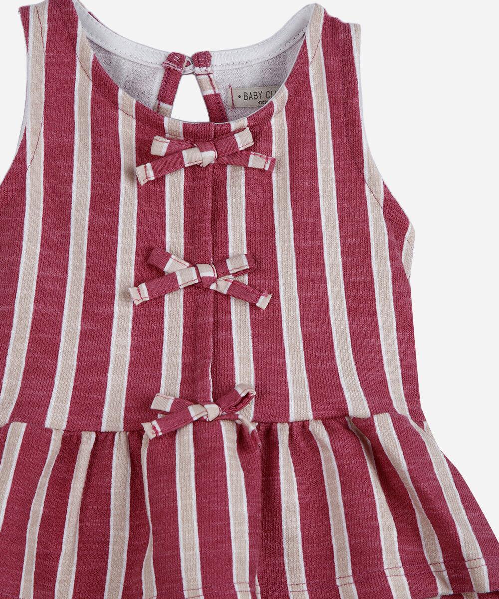 conjunto infantil de algodão com laços listrado rosa