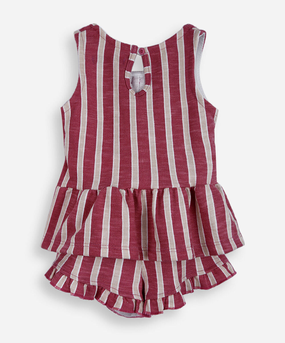 conjunto infantil de algodão com laços listrado rosa