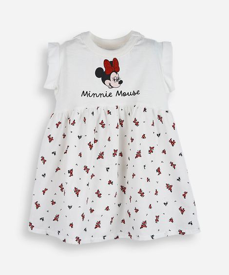 vestido evasê infantil de algodão minnie off white