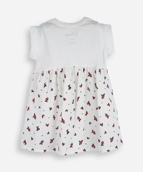 vestido evasê infantil de algodão minnie off white