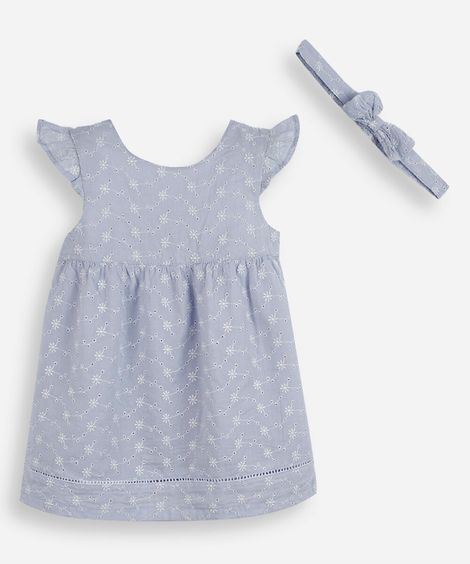 vestido infantil de laise com faixa de cabelo azul
