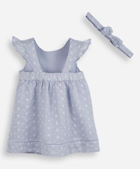 vestido infantil de laise com faixa de cabelo azul