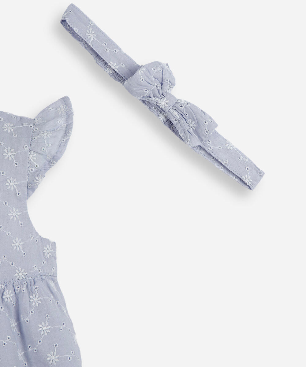 vestido infantil de laise com faixa de cabelo azul