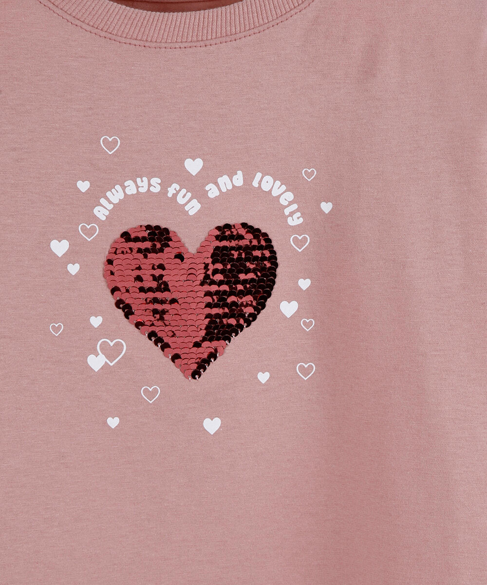 blusa infantil de algodão com coração de paetê rosa