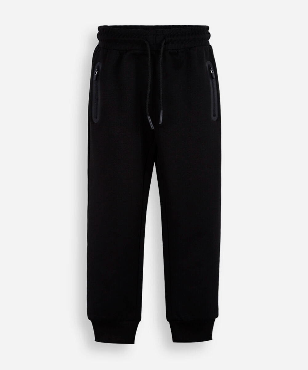calça jogger infantil de moletom com bolsos preta
