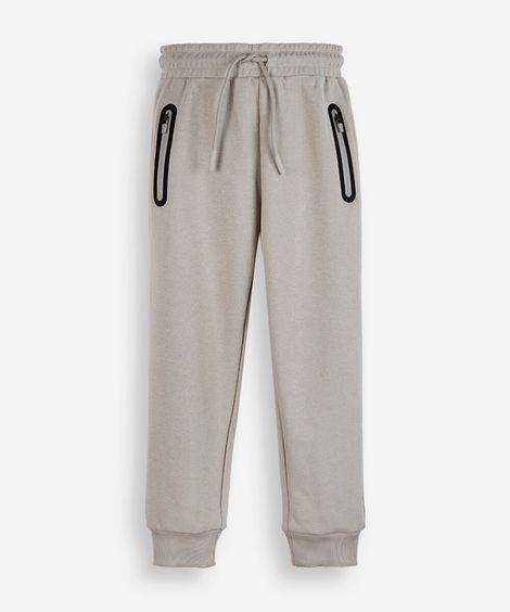 calça jogger infantil de moletom com bolsos bege