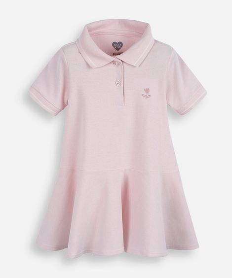 vestido polo evasê infantil de algodão rosa
