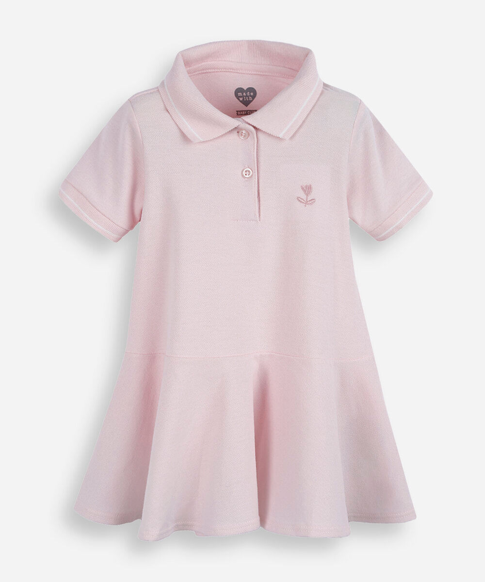 vestido polo evasê infantil de algodão rosa