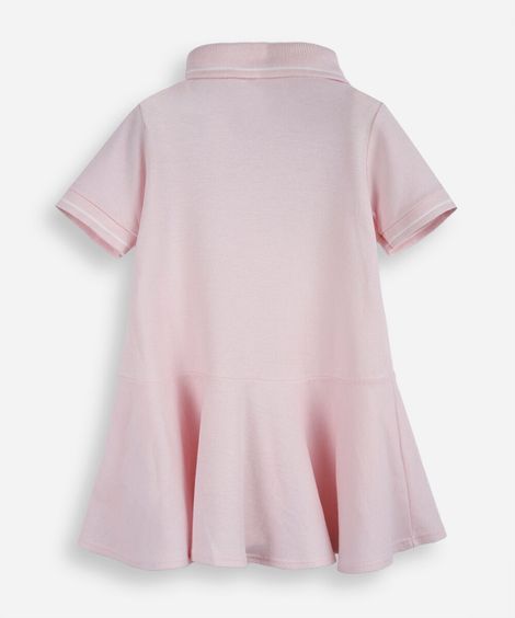 vestido polo evasê infantil de algodão rosa