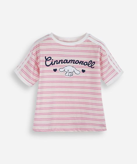 camiseta infantil de algodão listrada cinnamoroll colorida
