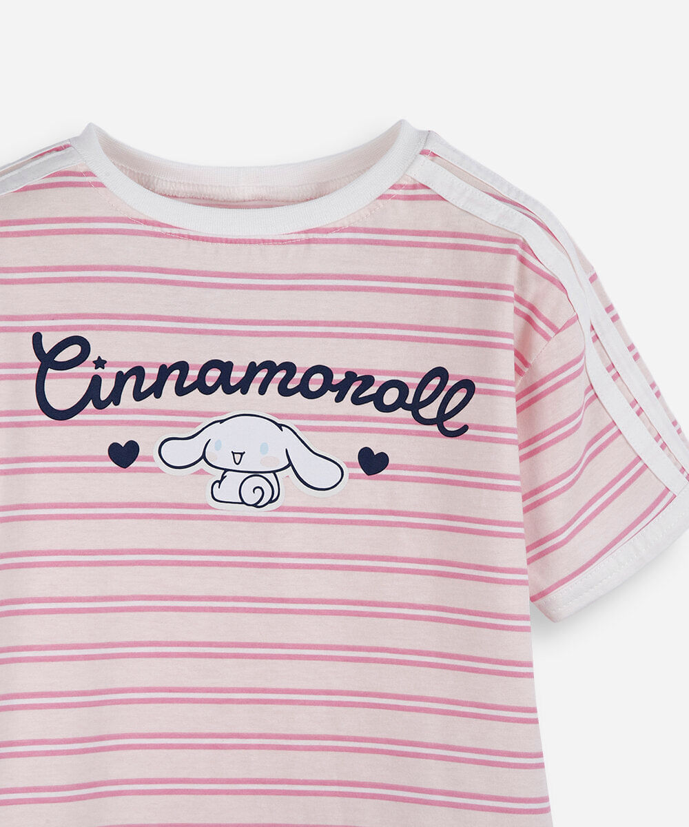 camiseta infantil de algodão listrada cinnamoroll colorida