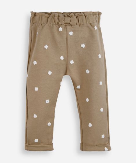 calça clochard infantil de algodão floral bege