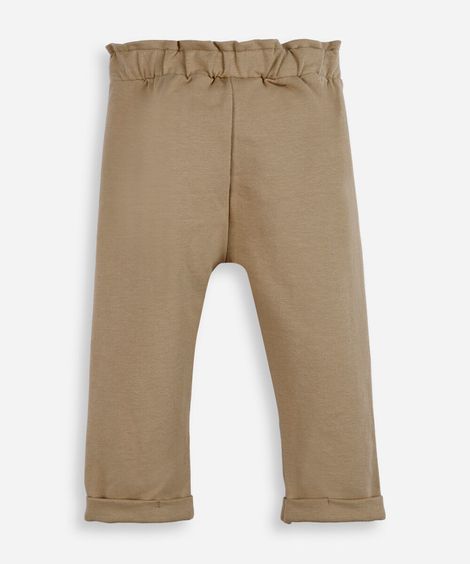 calça clochard infantil de algodão floral bege