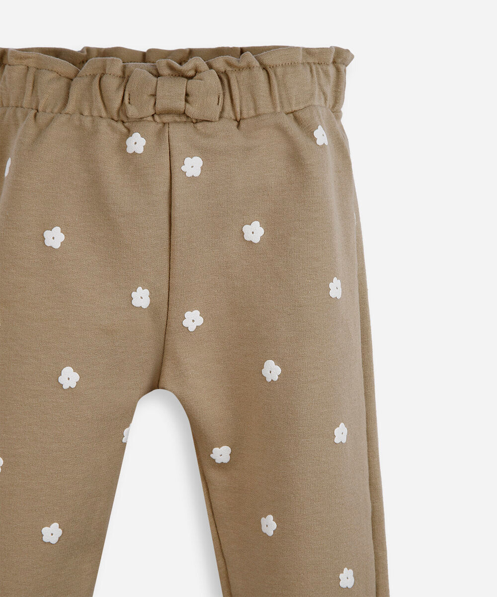calça clochard infantil de algodão floral bege