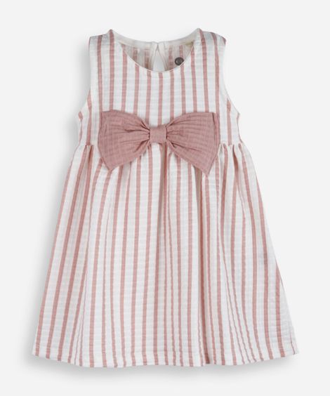 vestido infantil de algodão texturizado listrado rosa