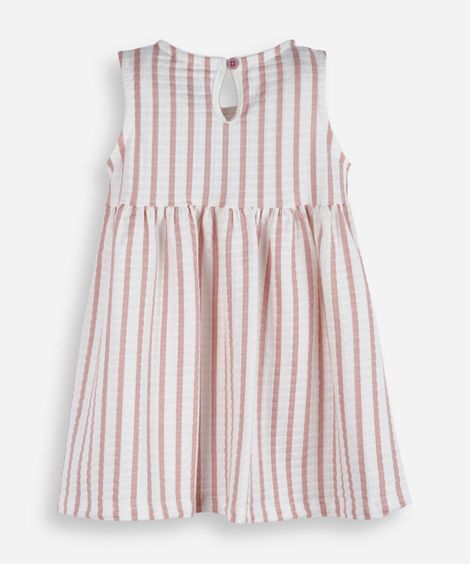 vestido infantil de algodão texturizado listrado rosa