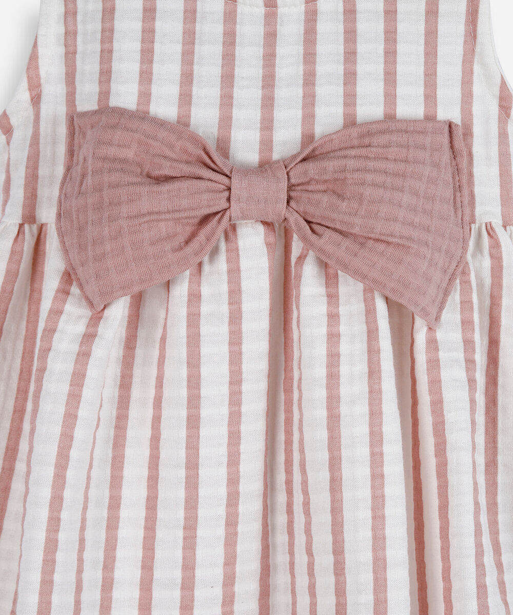 vestido infantil de algodão texturizado listrado rosa
