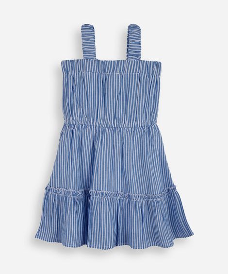 vestido infantil de algodão com marias listrado azul