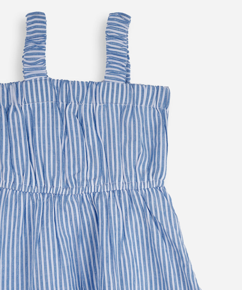 vestido infantil de algodão com marias listrado azul
