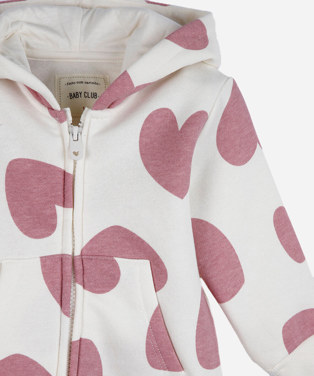 casaco infantil de moletom com capuz estampado off white
