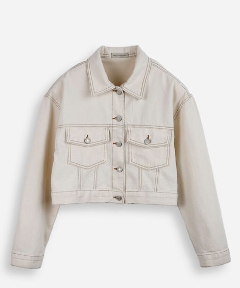jaqueta juvenil de sarja off white