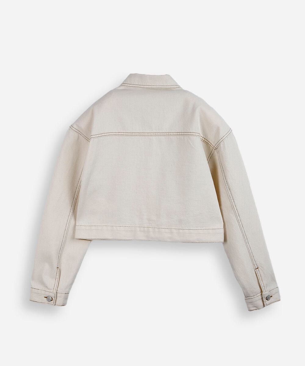 jaqueta juvenil de sarja off white