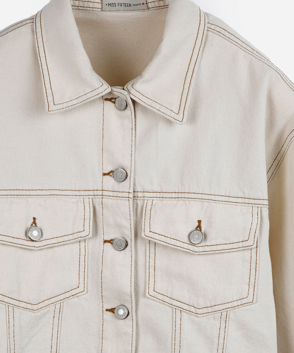 jaqueta juvenil de sarja off white