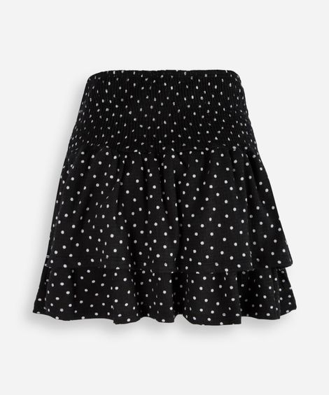 minissaia juvenil com algodão poá preto