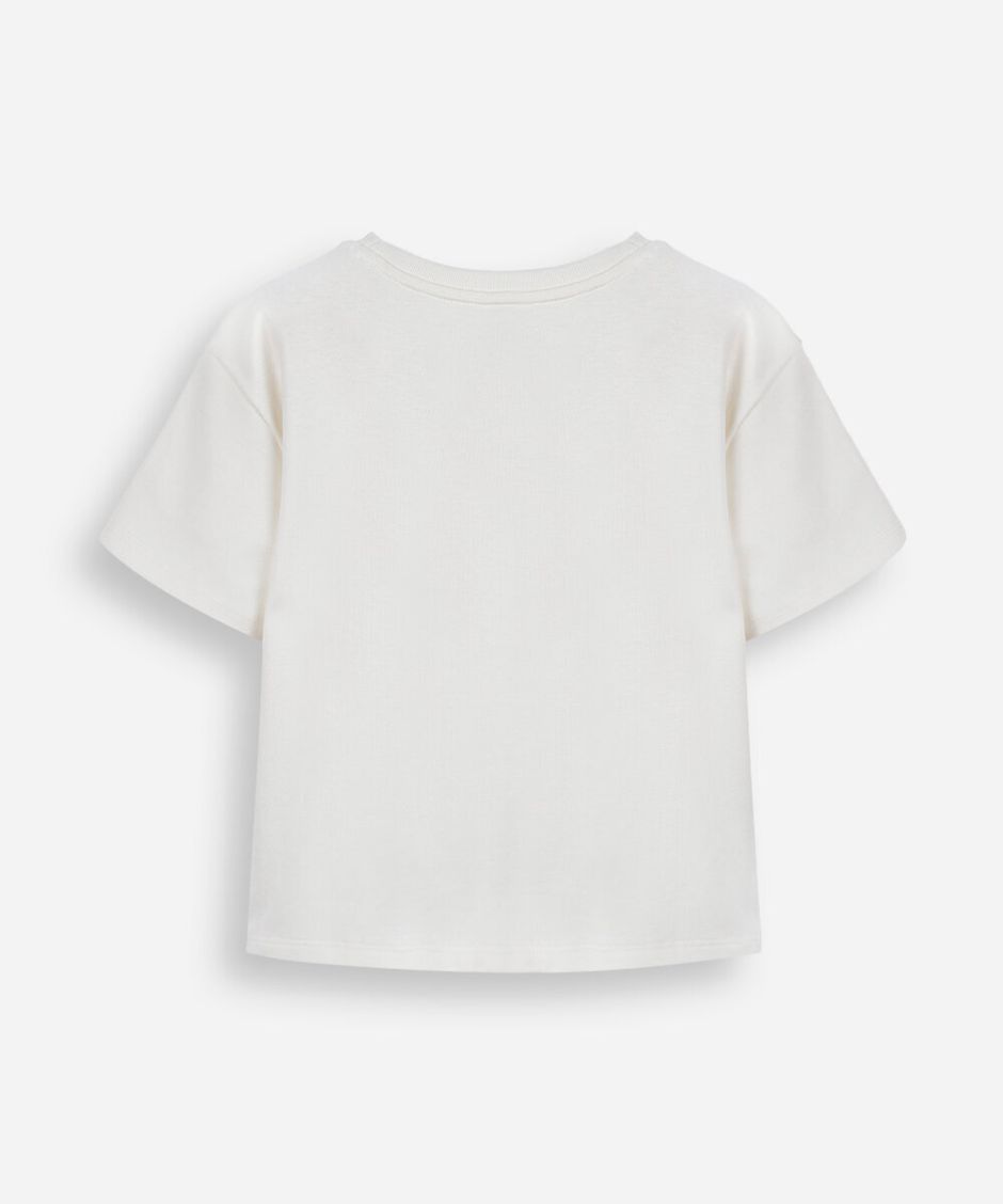 camiseta infantil de algodão peruano com mangas curtas off white