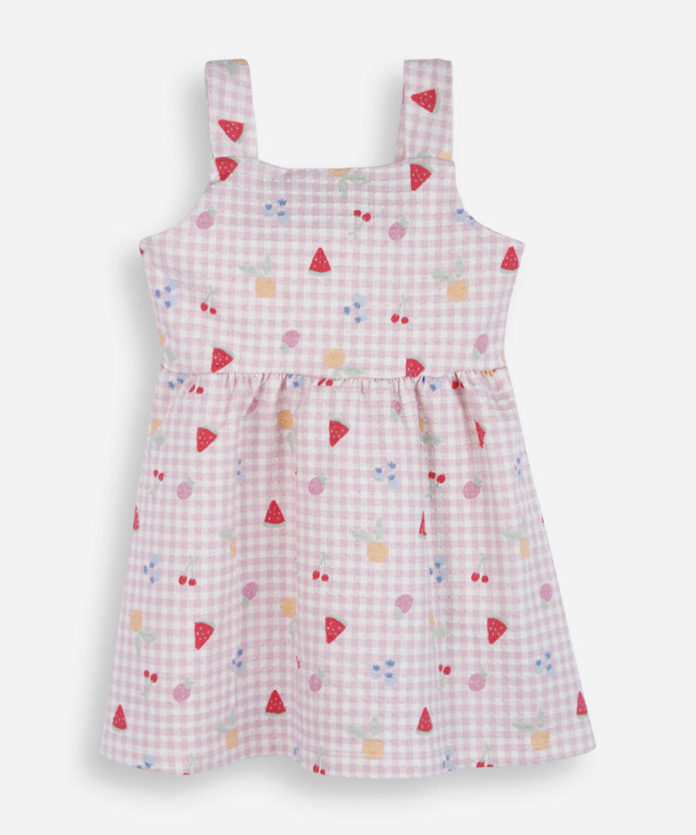vestido infantil de algodão xadrez texturizado rosa