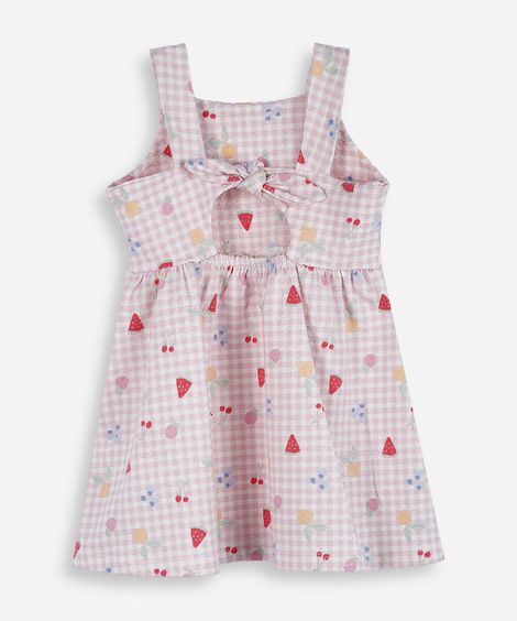 vestido infantil de algodão xadrez texturizado rosa
