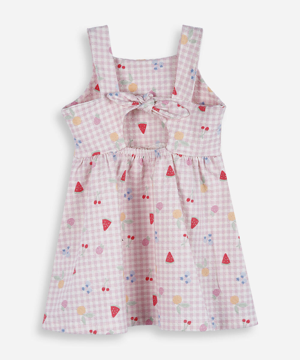 vestido infantil de algodão xadrez texturizado rosa