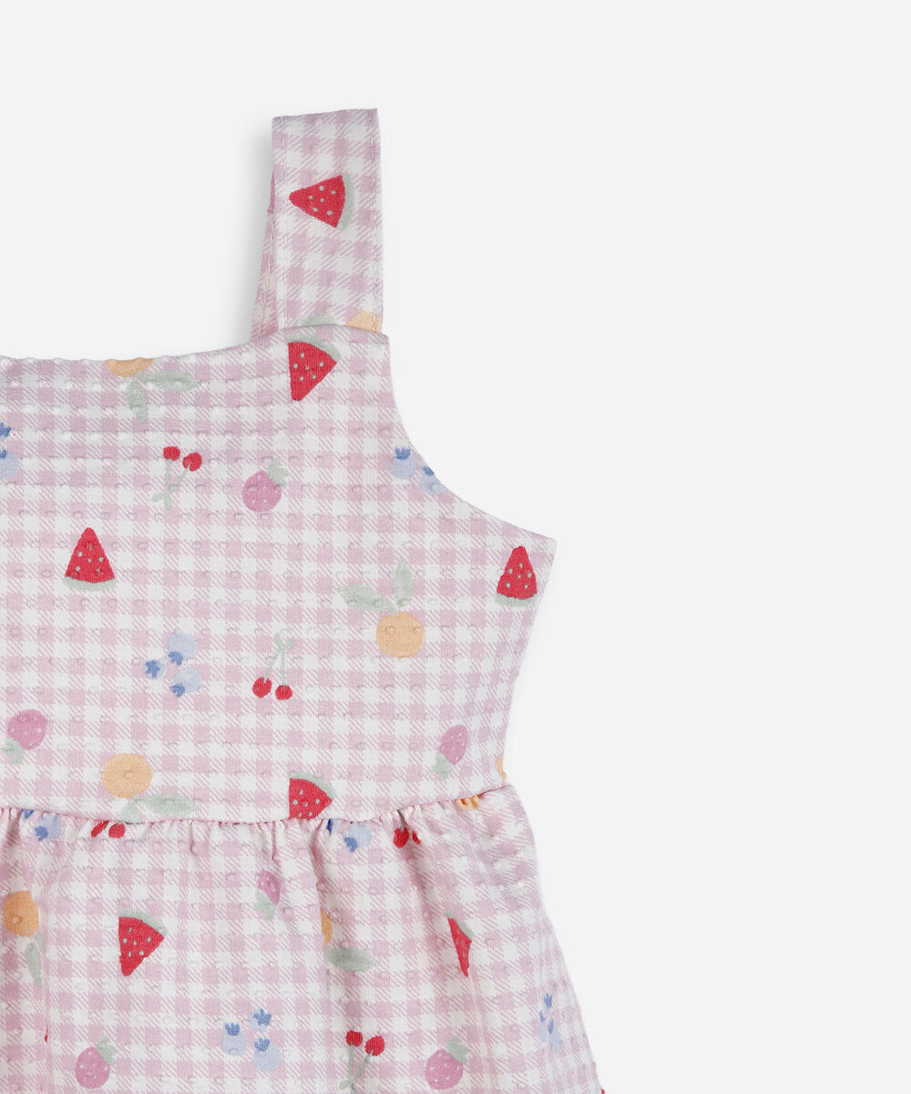 vestido infantil de algodão xadrez texturizado rosa